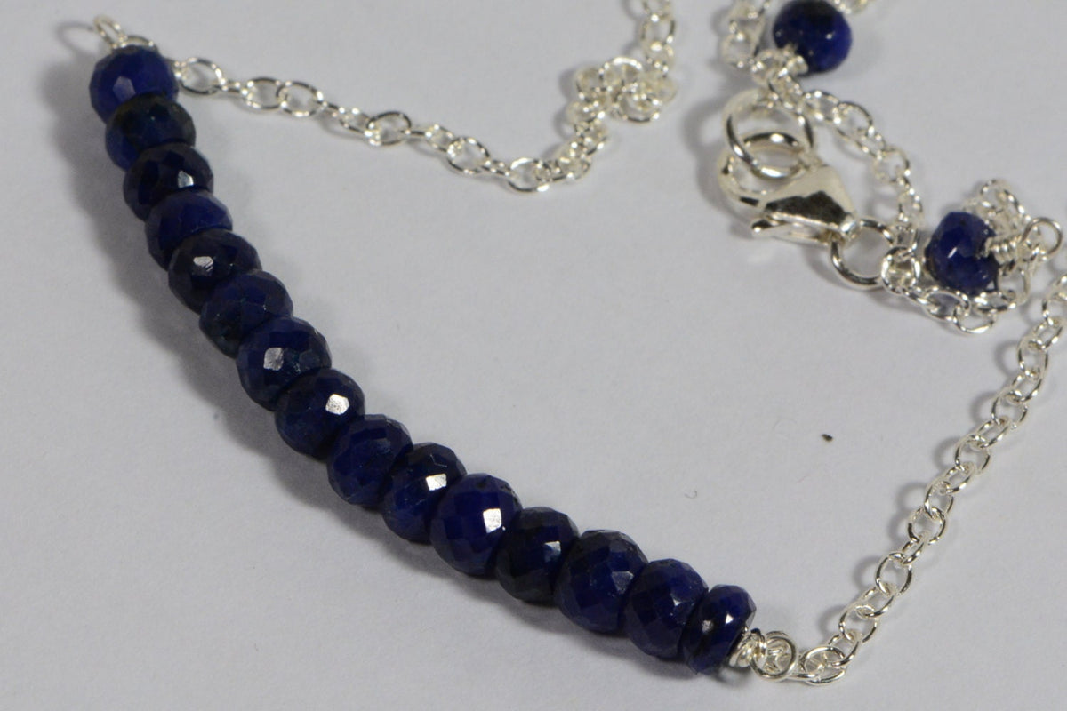 Sapphire Necklace: Sterling Silver Faceted Rondelle Gemstone Jewelry