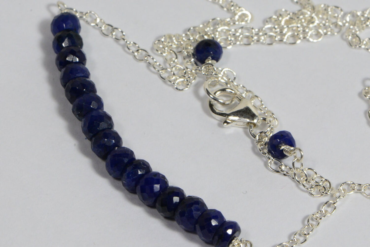 Sapphire Necklace: Sterling Silver Faceted Rondelle Gemstone Jewelry