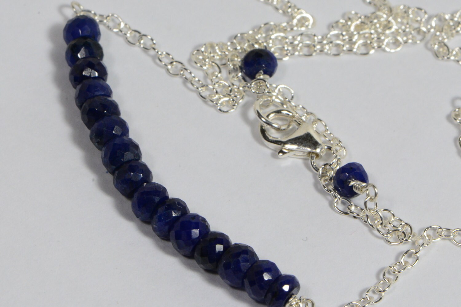 Sapphire Necklace: Sterling Silver Faceted Rondelle Gemstone Jewelry