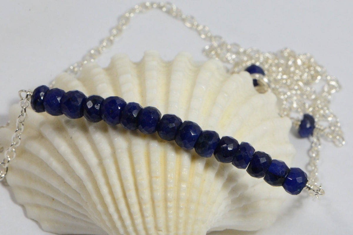 Sapphire Necklace: Sterling Silver Faceted Rondelle Gemstone Jewelry