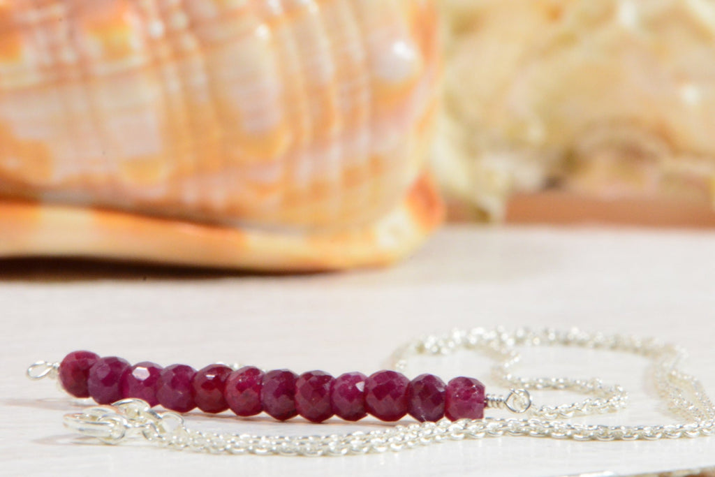 Handmade Ruby Bar Necklace: Sterling Silver Gemstone Jewelry