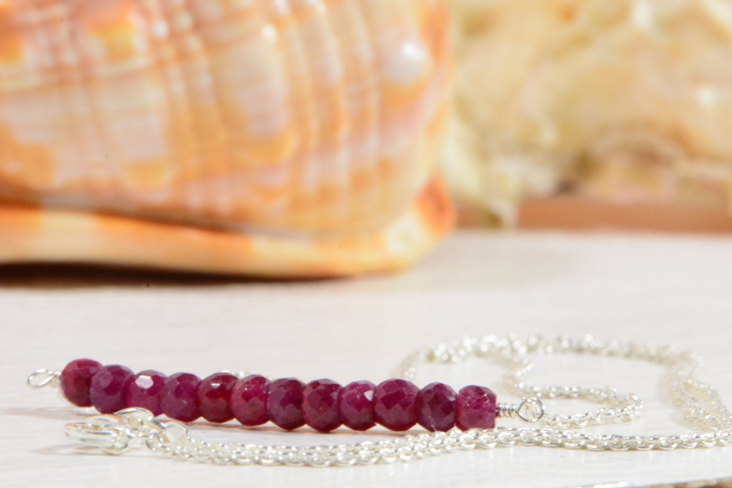 Handmade Ruby Bar Necklace: Sterling Silver Gemstone Jewelry