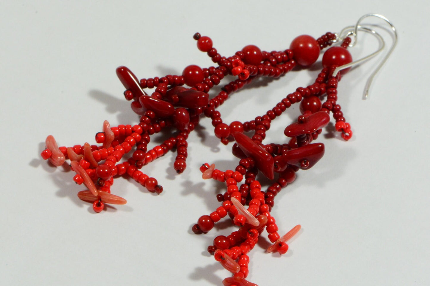 Red Coral Statement Necklace, Beaded Fringe Bib, Boho Choker