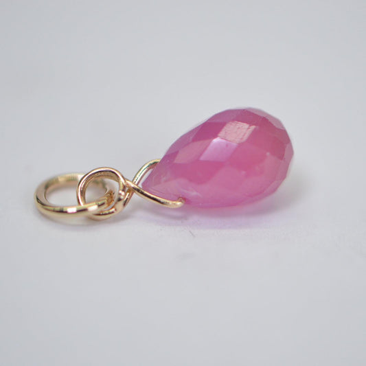 14K Solid Gold Pink Sapphire Teardrop Pendant: Wire Wrapped Charm