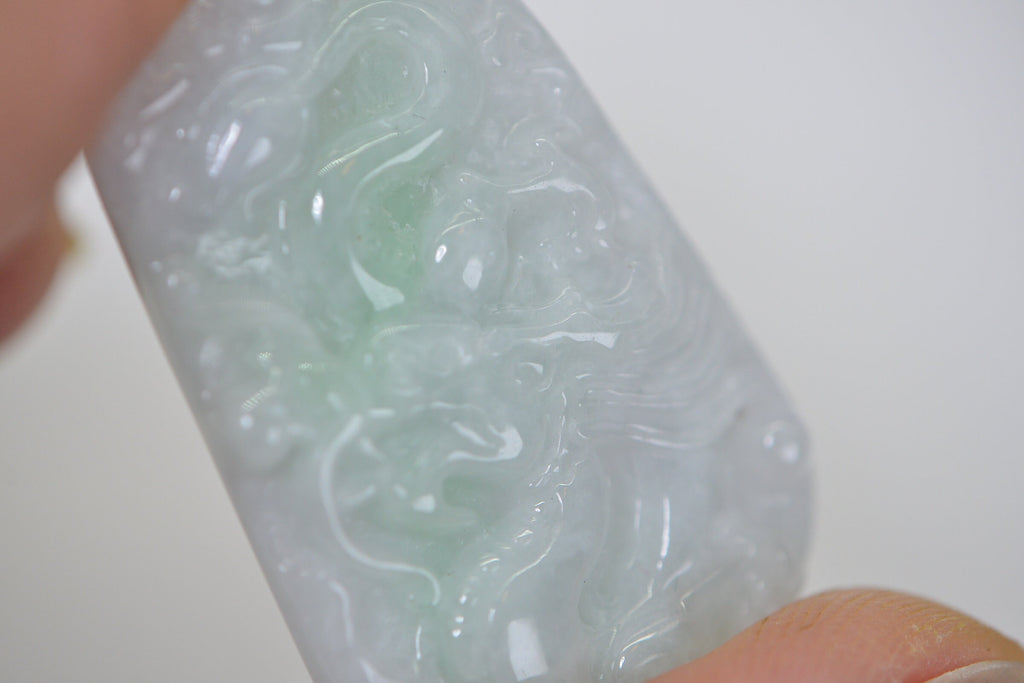 Burmese Green Jade Dragon Amulet Pendant: 14K Gold Wire Wrapped Jadeite