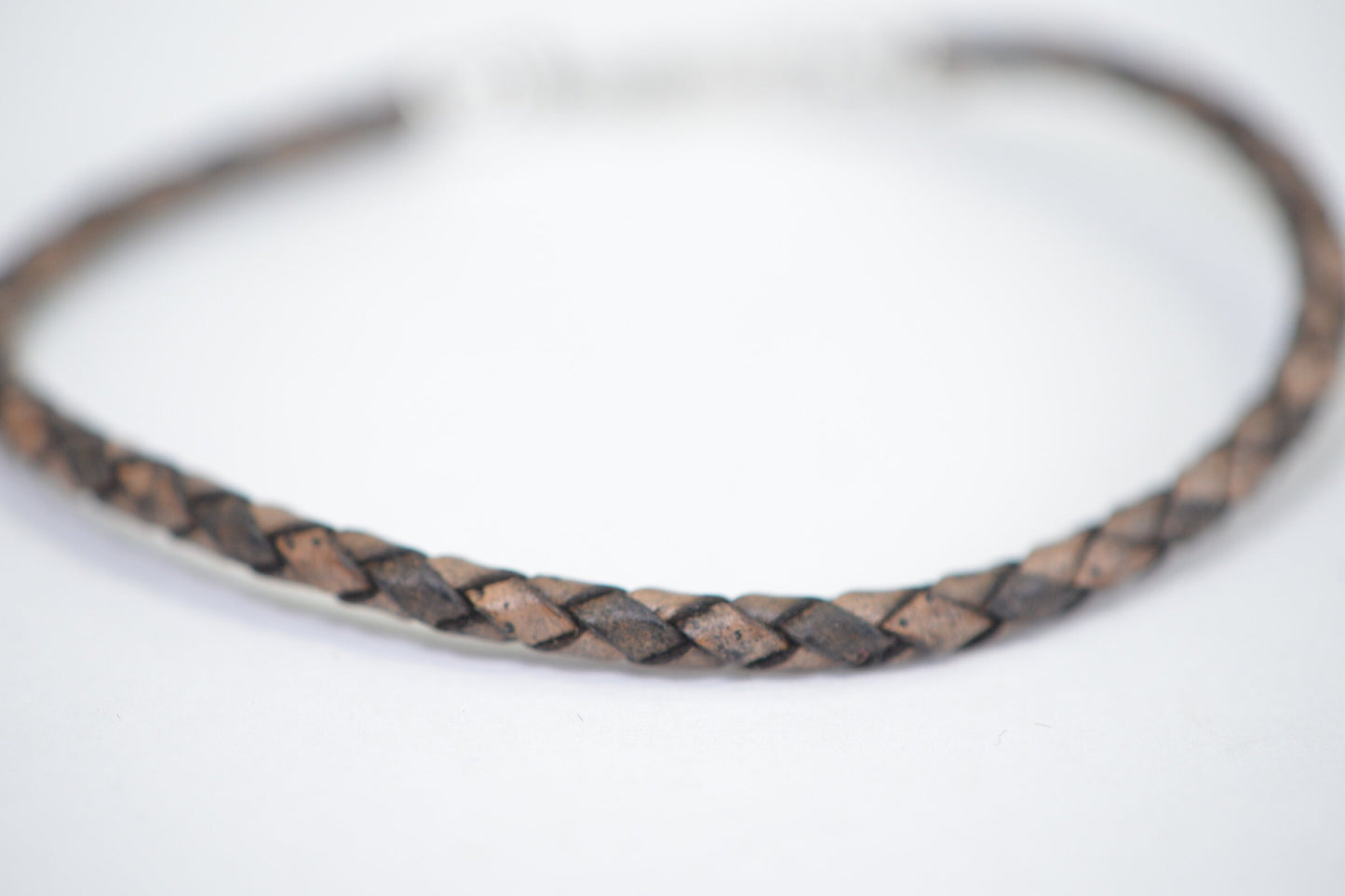Braided Leather Cord Bracelet: 3mm Sterling Silver Charm Cuff