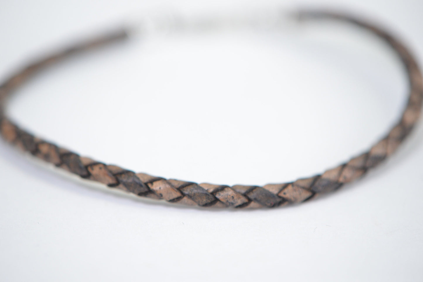 Braided Leather Cord Bracelet: 3mm Sterling Silver Charm Cuff