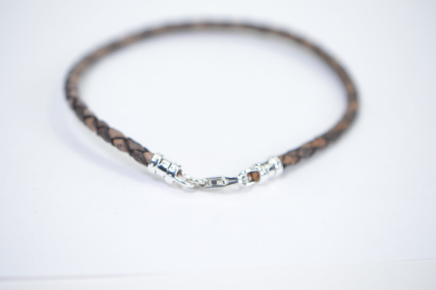 Braided Leather Cord Bracelet: 3mm Sterling Silver Charm Cuff