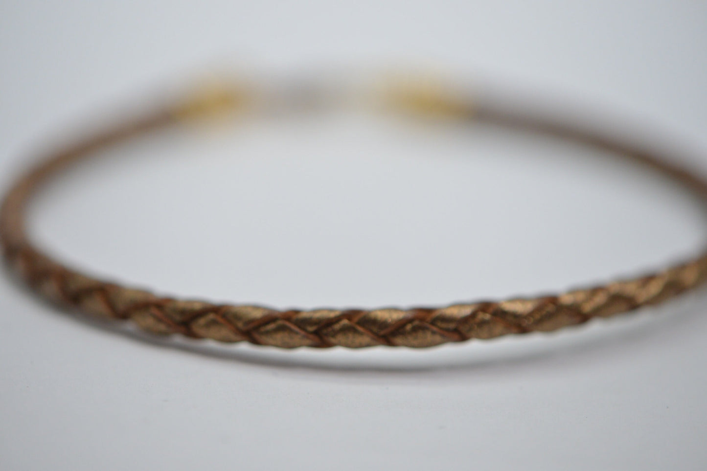 Braided Brown Leather Bracelet: 3mm Charm Cuff, Gold Plated Clasp