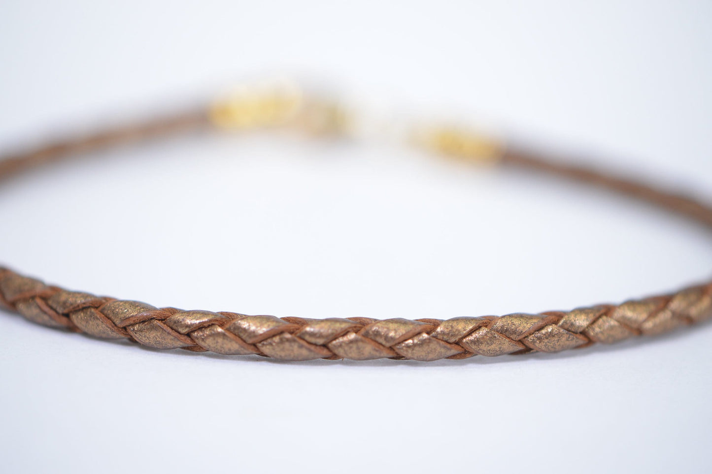 Braided Brown Leather Bracelet: 3mm Charm Cuff, Gold Plated Clasp