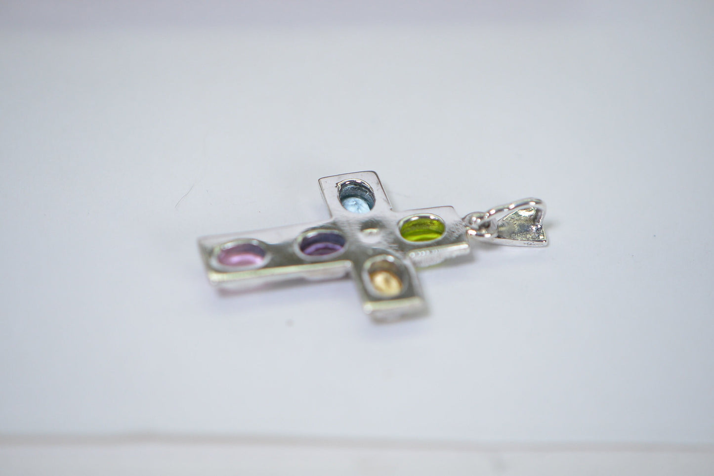 Multi-Stone Cross Pendant: Vintage Sterling Silver Religious Jewelry