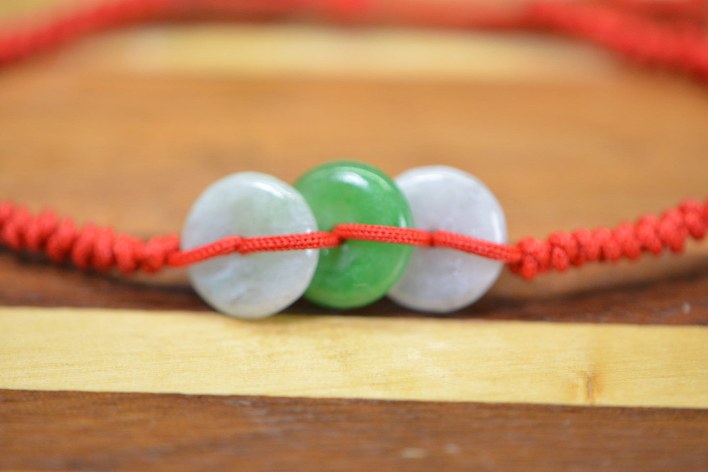 Apple Green Jade Bracelet: 14K Gold Filled, Red Cord