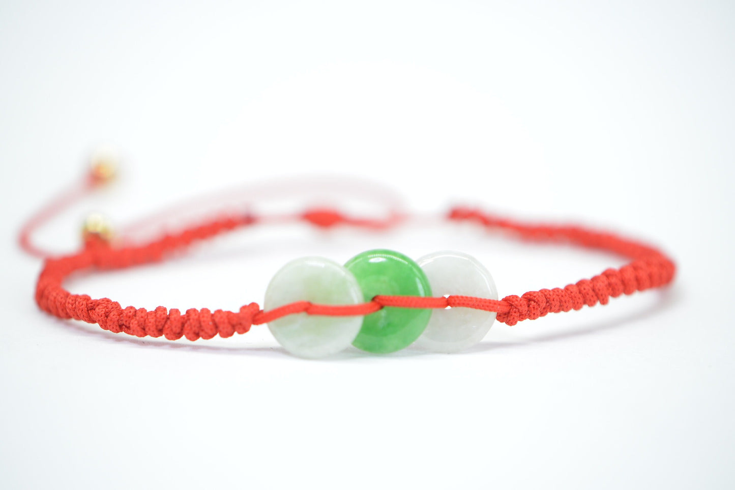 Apple Green Jade Bracelet: 14K Gold Filled, Red Cord