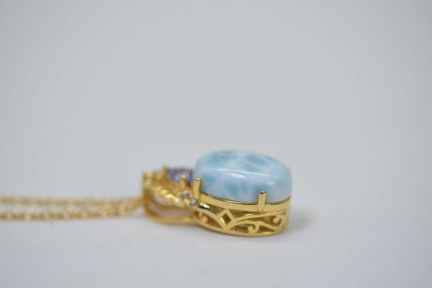 Larimar Pendant: 14K Gold Vermeil, Tanzanite Accent