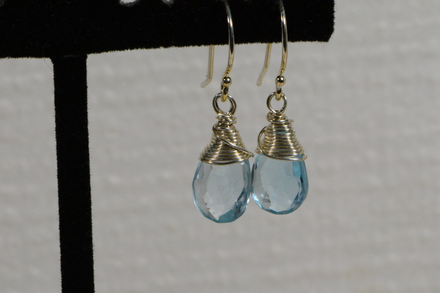 Natural  Blue Topaz Earrings Micro Facet Briolette AAA Wired On Sterling Silver Birthstone