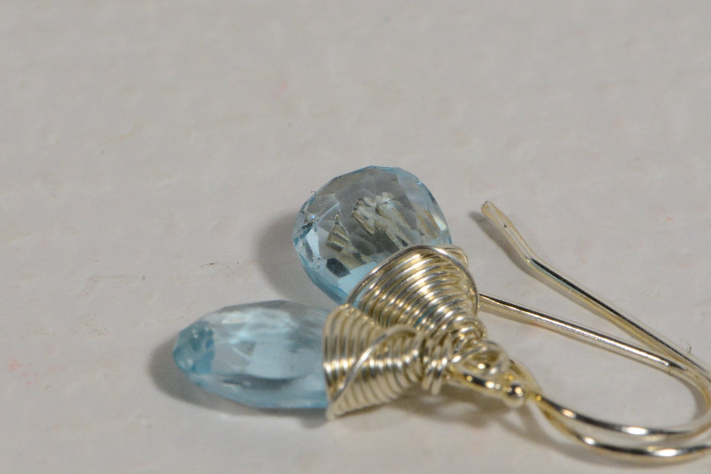 Natural  Blue Topaz Earrings Micro Facet Briolette AAA Wired On Sterling Silver Birthstone