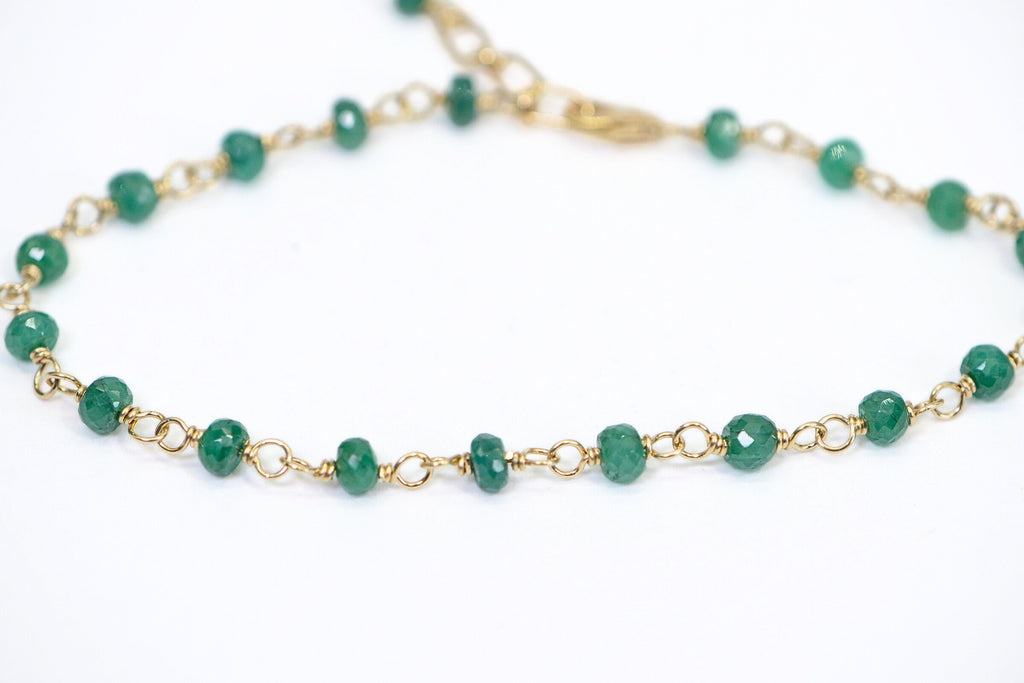 Natural Emerald Bracelet Genuine 14K Gold Gemstone Jewelry