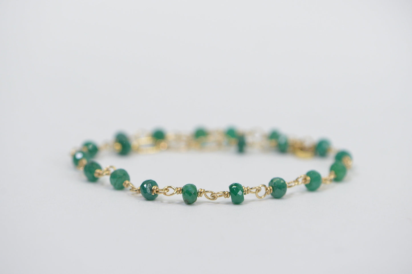 Emerald Bracelet, 14K Gold Filled Wire Wrapped Jewelry, May Birthstone