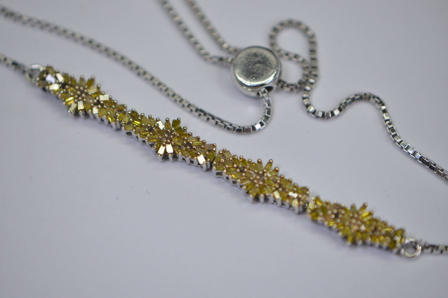 Yellow Diamond Flower Bracelet: Sterling Silver Bolo Bracelet
