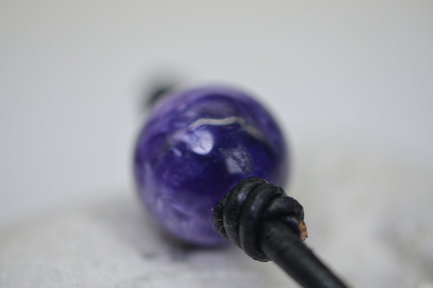Natural Charoite Leather Cord Bracelet: Sterling Silver Clasp