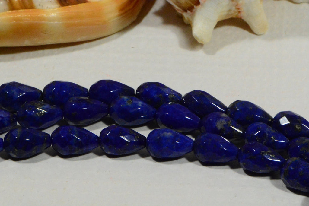 Royal Blue Lapis Lazuli Teardrop Beads with Pyrite (2) 12x8mm