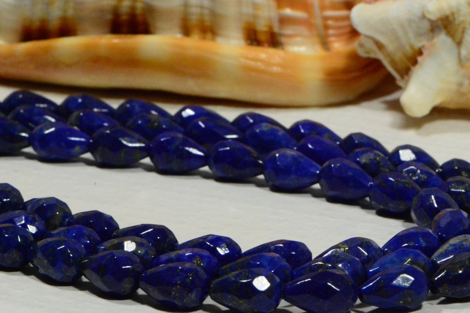 Royal Blue Lapis Lazuli Teardrop Beads with Pyrite (2) 12x8mm