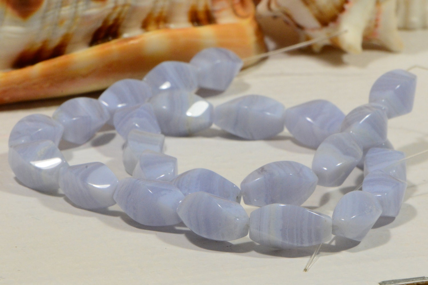 Blue Lace Agate Beads: Twisted Gemstone Jewelry Making (2 pcs)