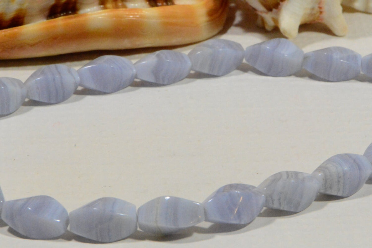 Blue Lace Agate Beads: Twisted Gemstone Jewelry Making (2 pcs)