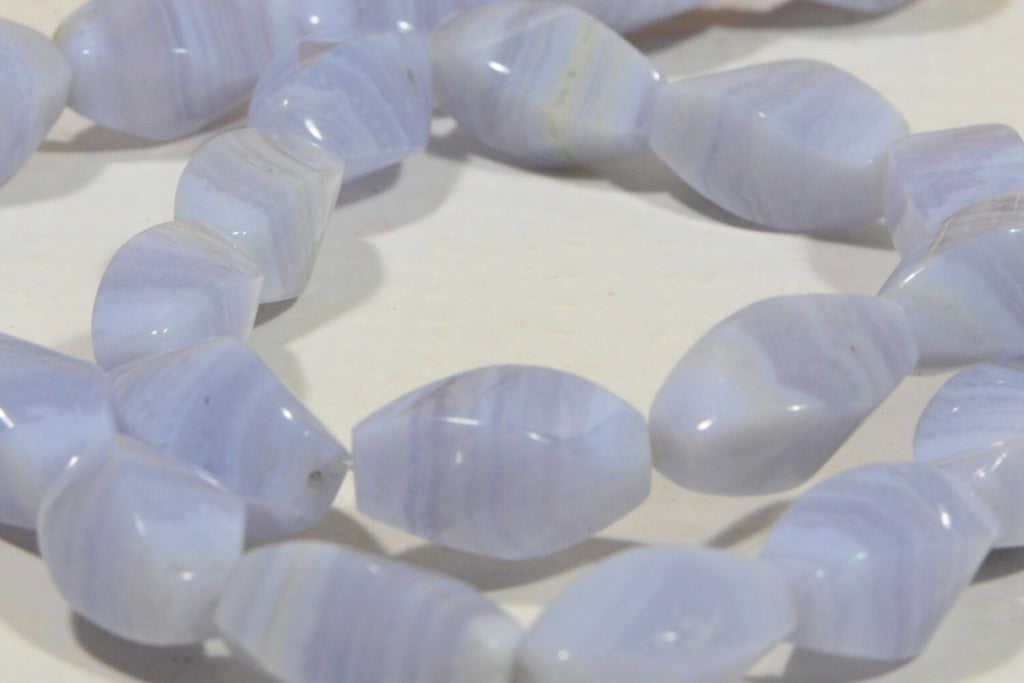 Blue Lace Agate Beads: Twisted Gemstone Jewelry Making (2 pcs)