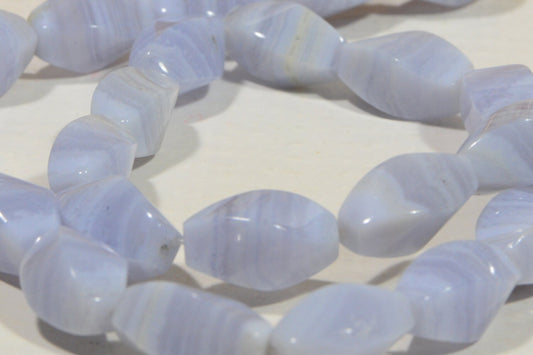 Blue Lace Agate Beads: Twisted Gemstone Jewelry Making (2 pcs)