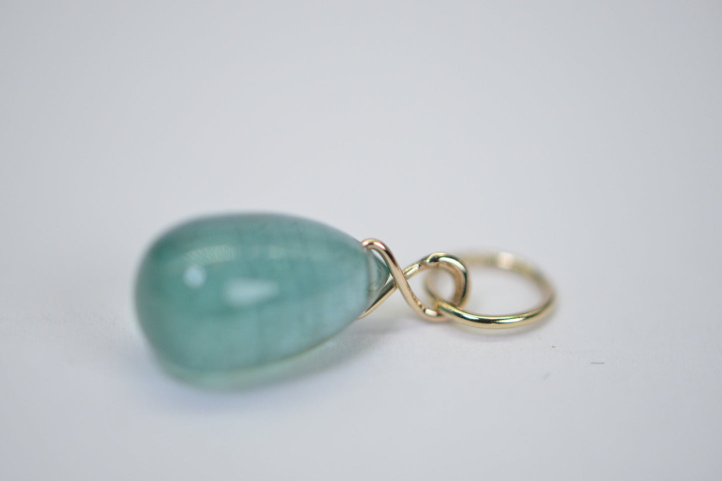 Handmade Emerald Pendant: Natural Teardrop, 14K Yellow Gold, July Birthstone