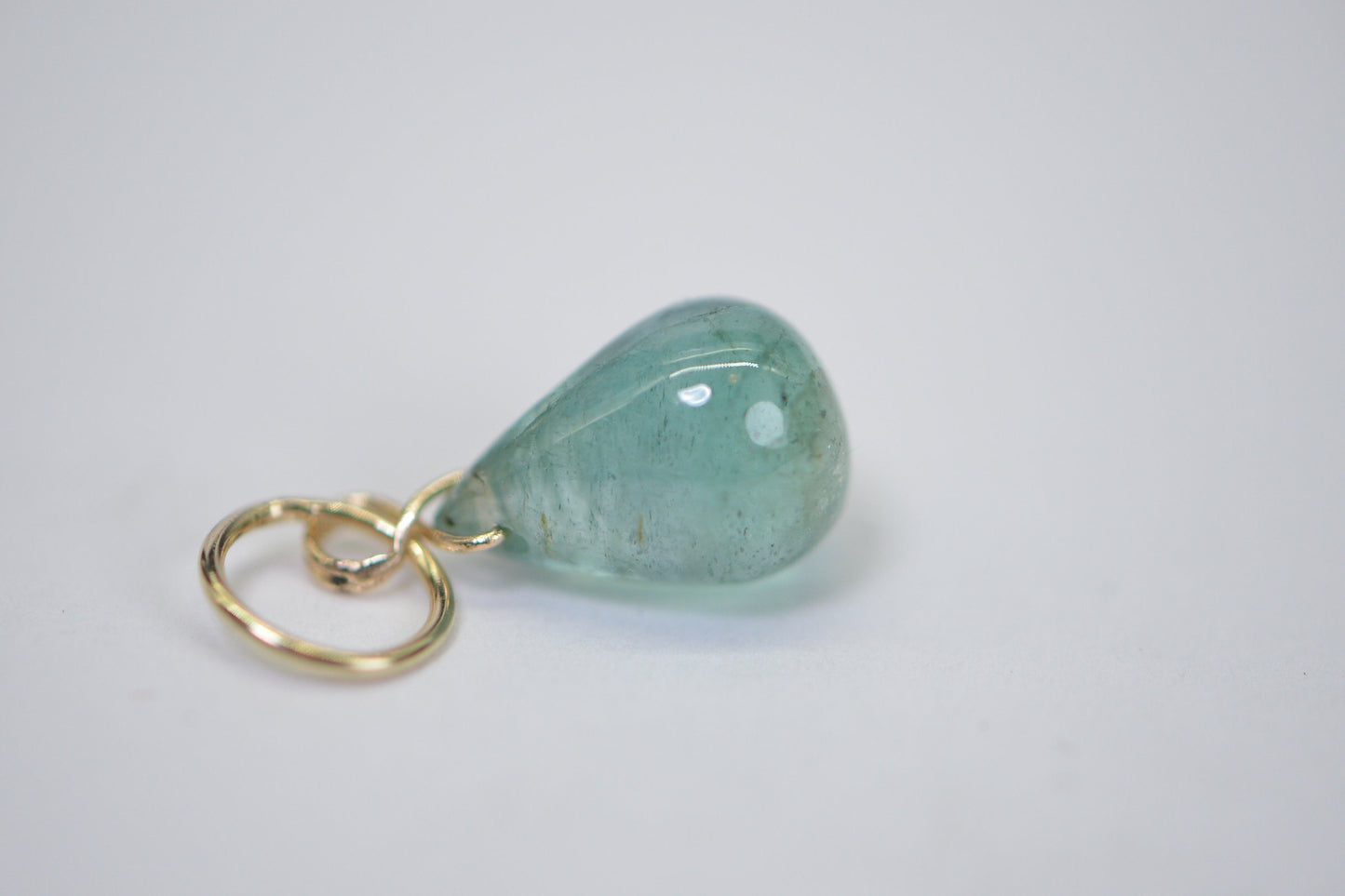 Handmade Emerald Pendant: Natural Teardrop, 14K Yellow Gold, July Birthstone