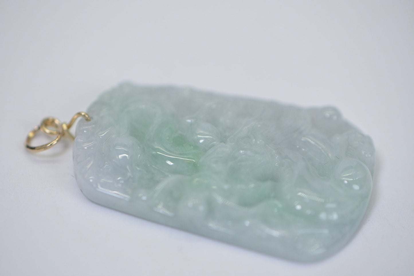 Burmese Green Jade Dragon Amulet Pendant: 14K Gold Wire Wrapped Jadeite