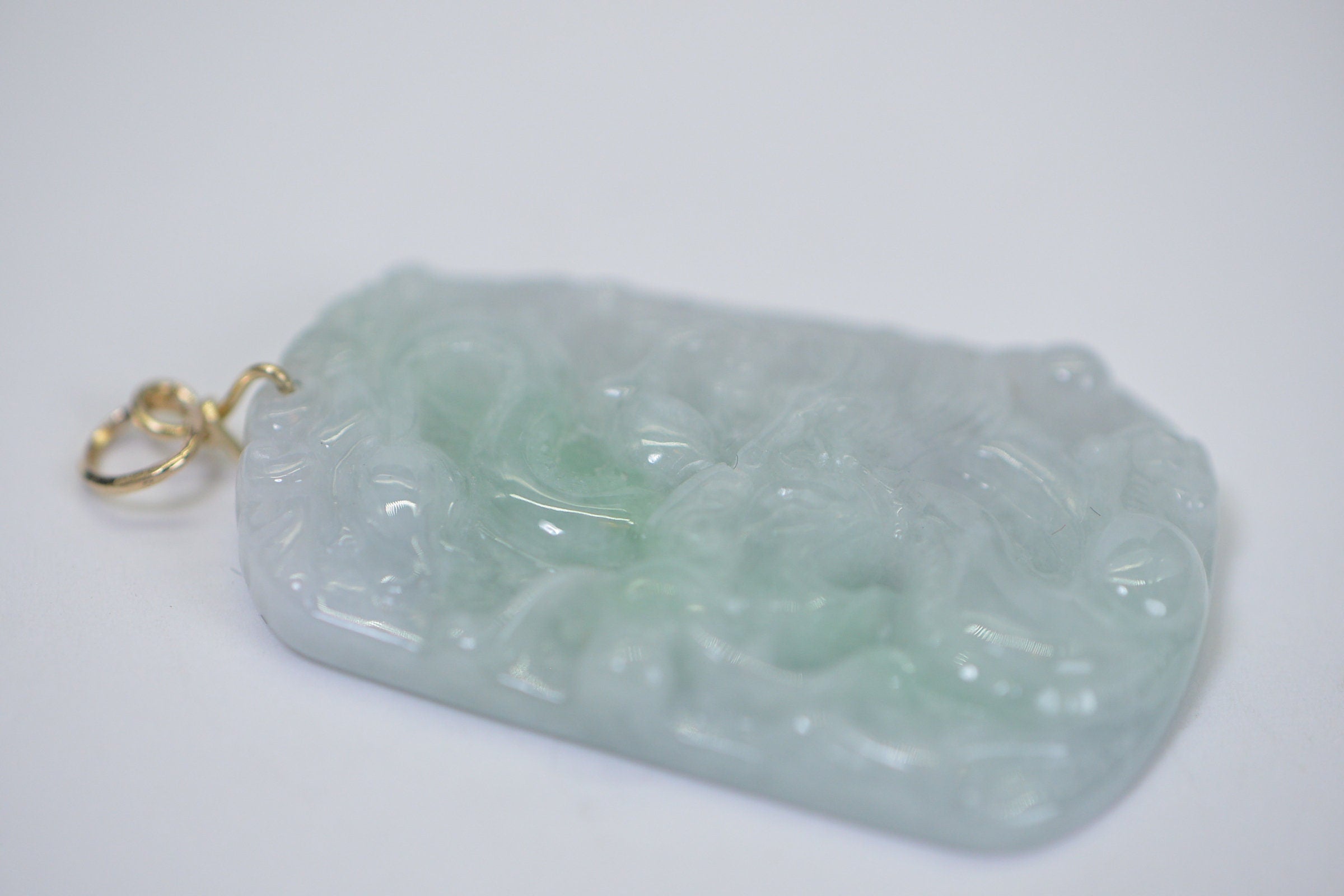 Burmese Green Jade Dragon Amulet Pendant: 14K Gold Wire Wrapped Jadeite
