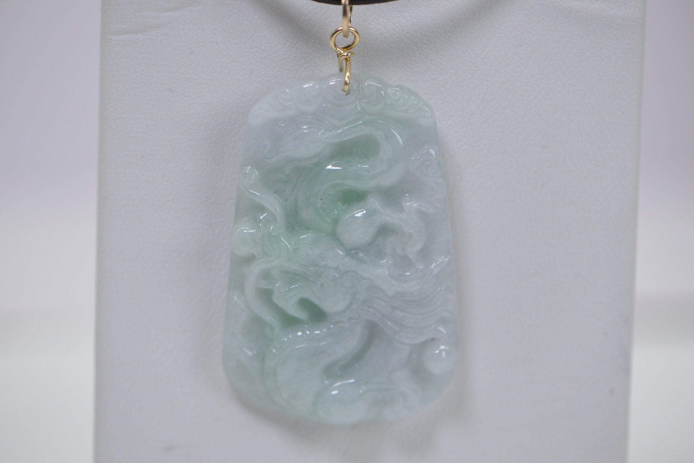 Burmese Green Jade Dragon Amulet Pendant: 14K Gold Wire Wrapped Jadeite