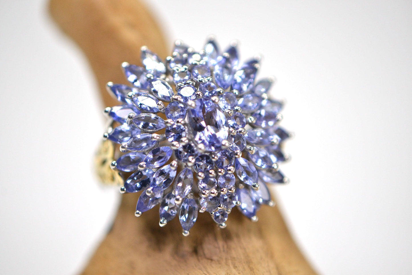 Natural Tanzanite Cluster Ring: Sterling Silver Cocktail Ring, December Birthstone