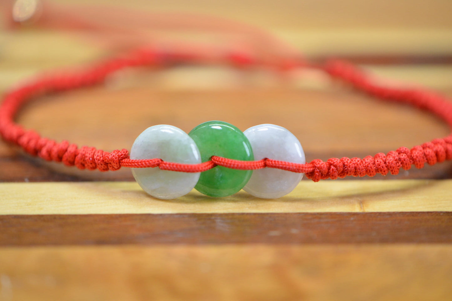 Apple Green Jade Bracelet: 14K Gold Filled, Red Cord