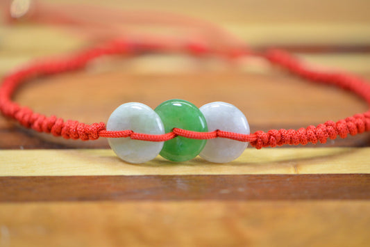 Apple Green Jade Bracelet: 14K Gold Filled, Red Cord