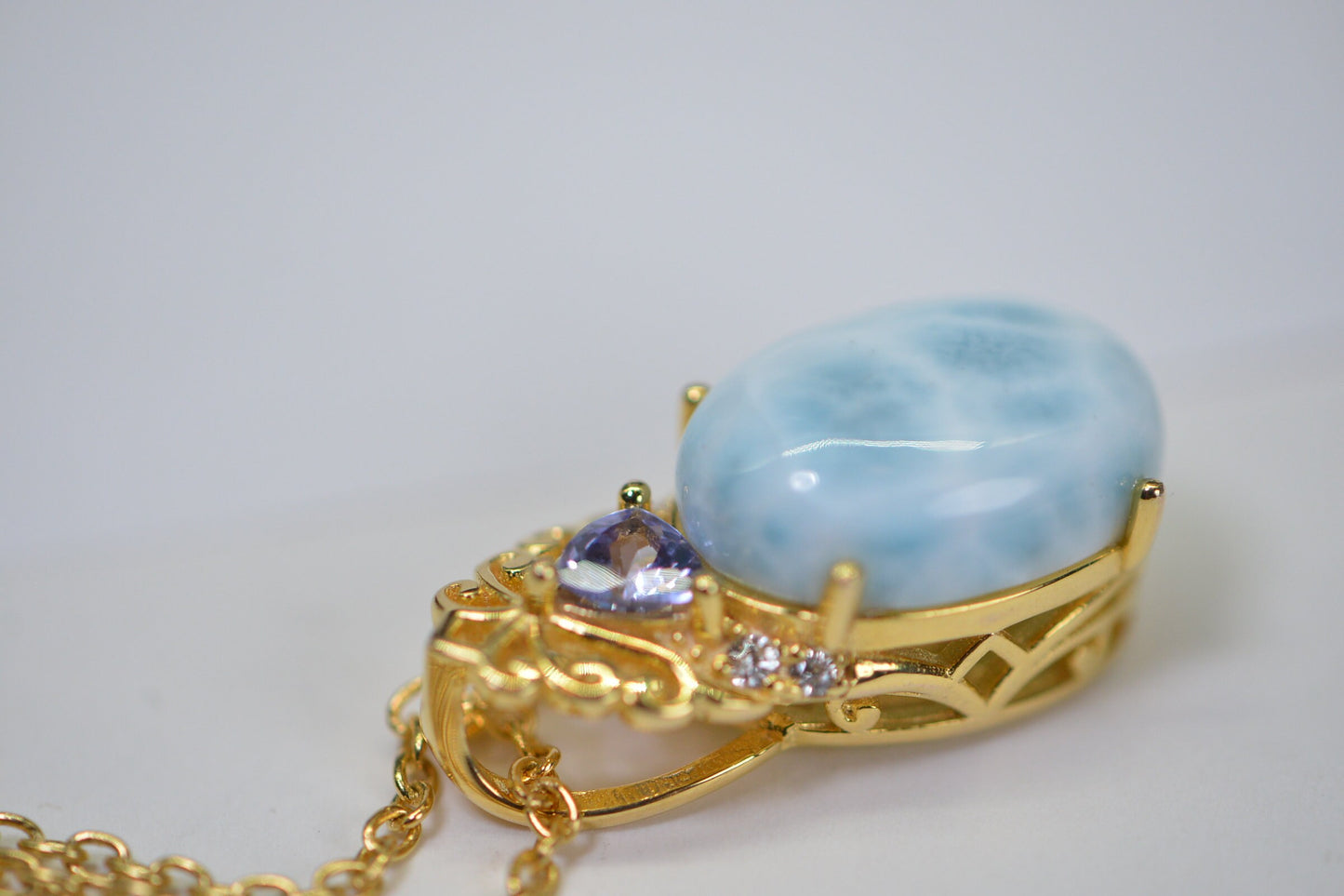 Larimar Pendant: 14K Gold Vermeil, Tanzanite Accent