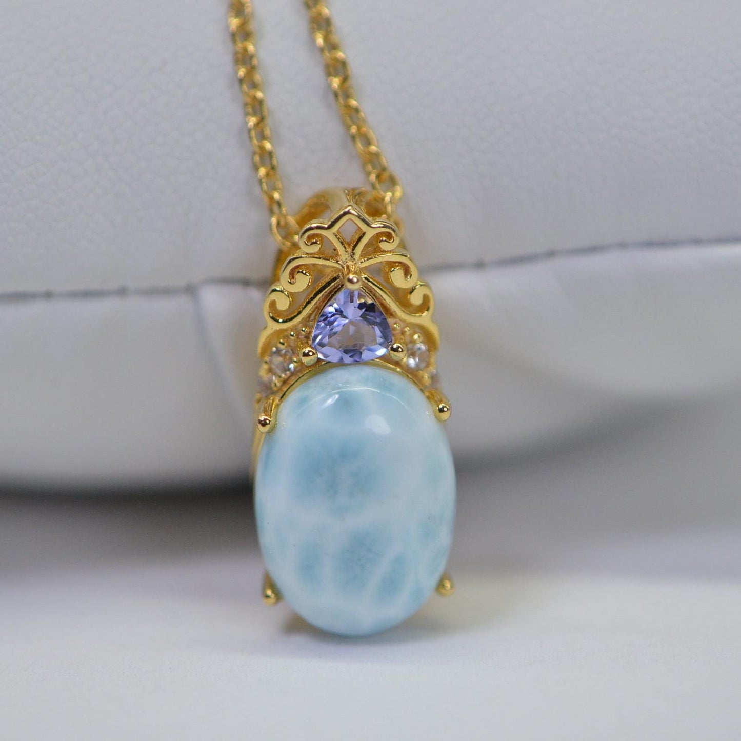 Larimar Pendant: 14K Gold Vermeil, Tanzanite Accent