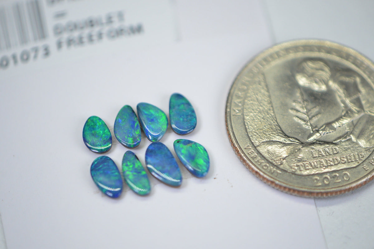 Australian Black Opal Doublet Lot: Metallic Blue Green Freeform Stones