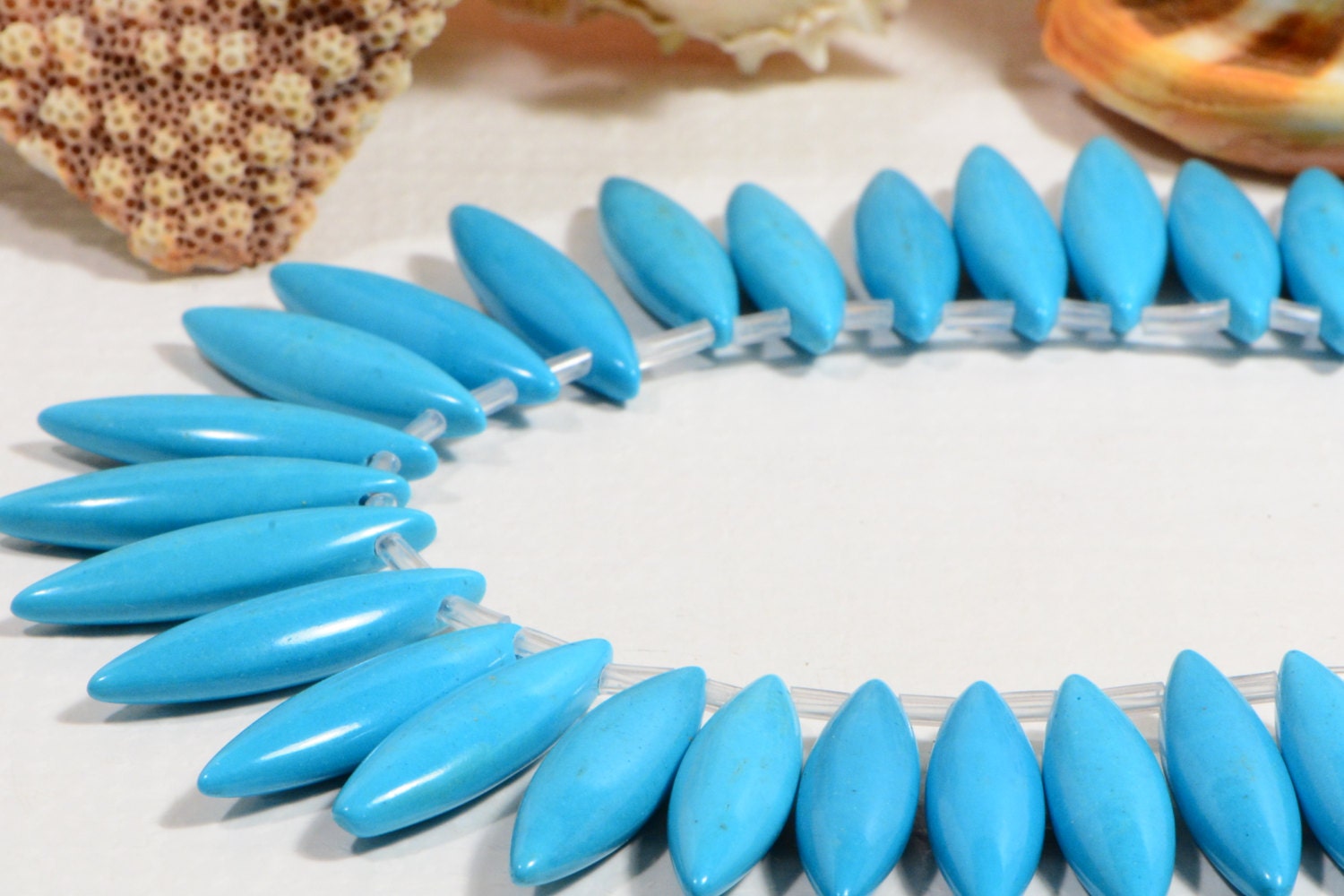 Natural Magnesite Marquise Beads Blue Sky Gemstone Beads Bead Supplies 30x8x6 mm