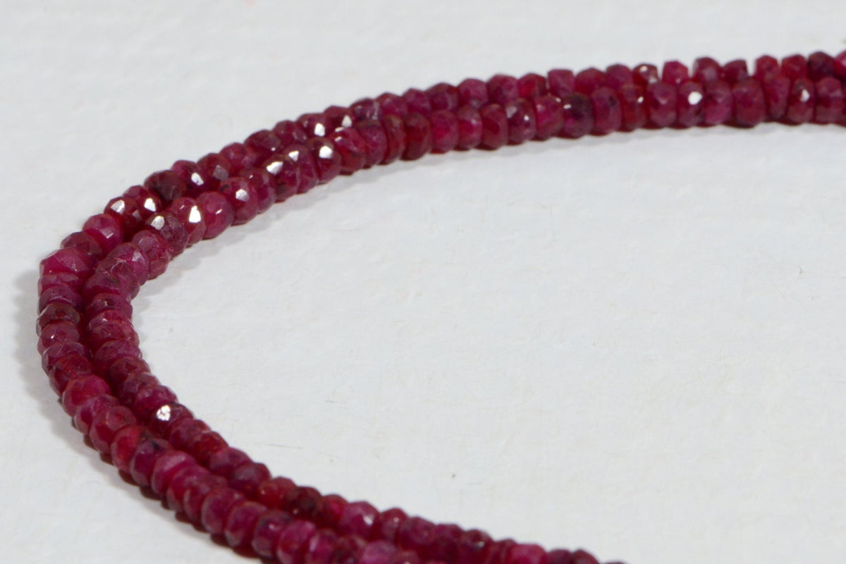 Faceted Ruby Rondelle Beads: Natural Gemstone Jewelry Making Supplies, 6 Inch Strand