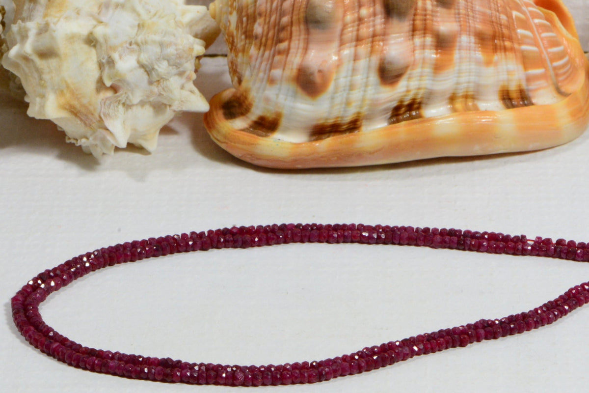 Faceted Ruby Rondelle Beads: Natural Gemstone Jewelry Making Supplies, 6 Inch Strand