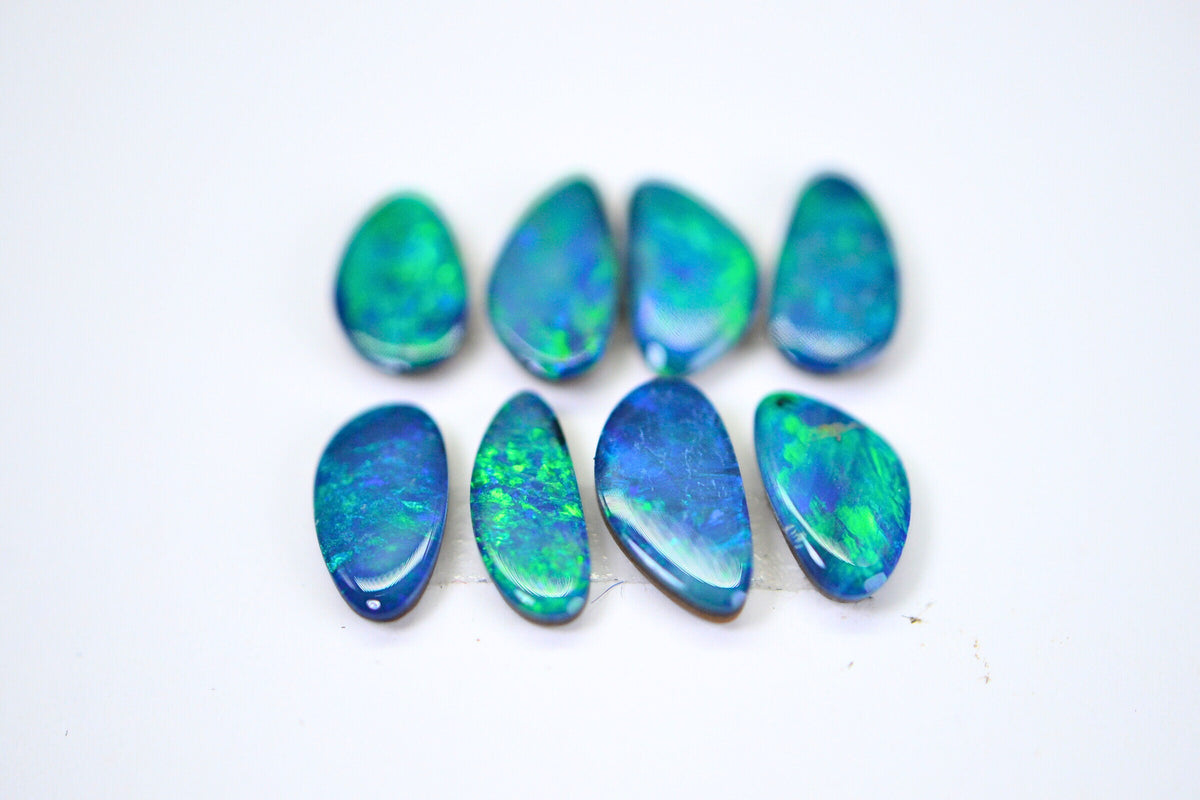 Australian Black Opal Doublet Lot: Metallic Blue Green Freeform Stones