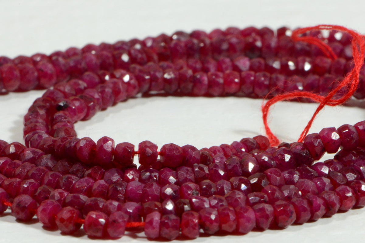 Faceted Ruby Rondelle Beads: Natural Gemstone Jewelry Making Supplies, 6 Inch Strand
