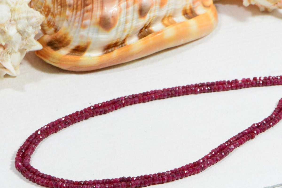 Faceted Ruby Rondelle Beads: Natural Gemstone Jewelry Making Supplies, 6 Inch Strand