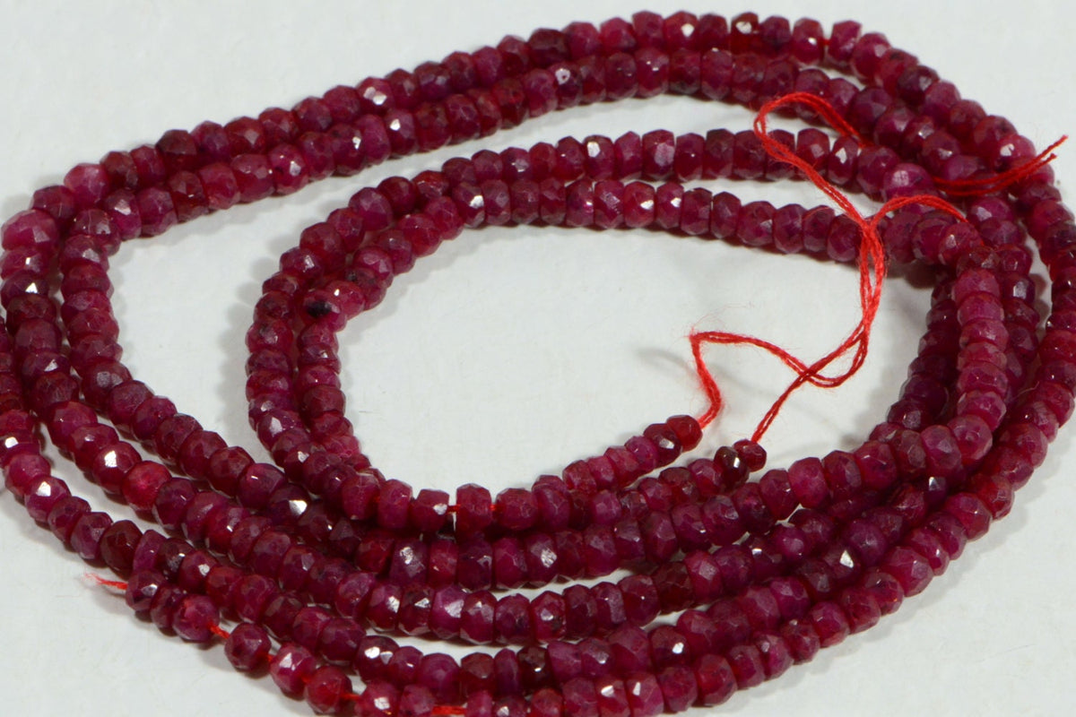Faceted Ruby Rondelle Beads: Natural Gemstone Jewelry Making Supplies, 6 Inch Strand