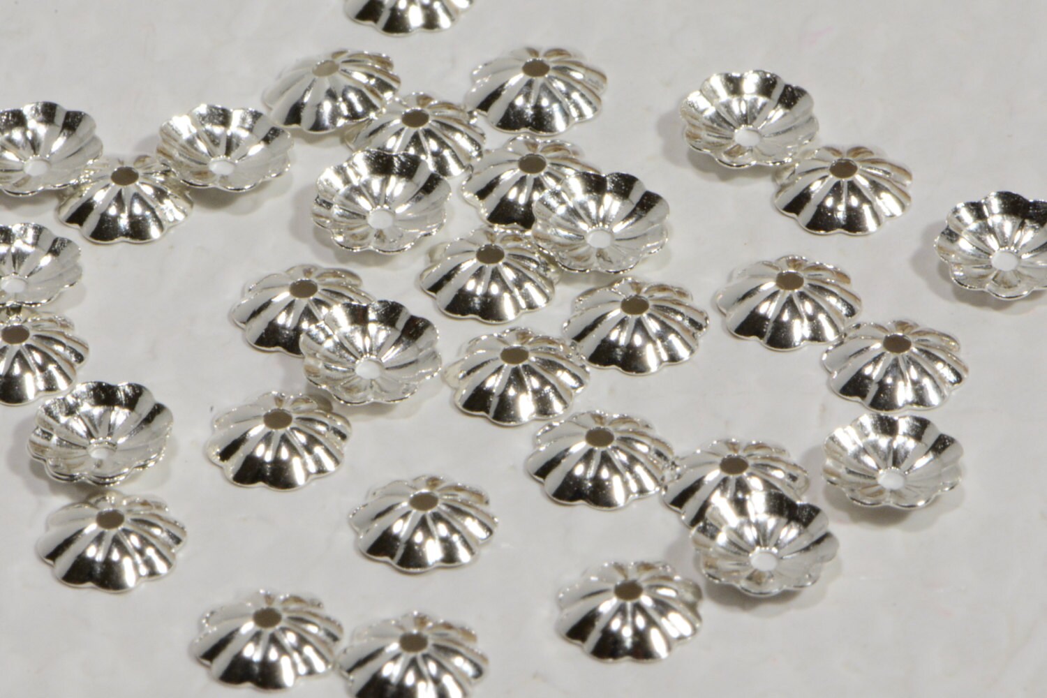 Sterling Silver Flower Bead Caps: Jewelry Making Supplies, 5mm (10pcs)