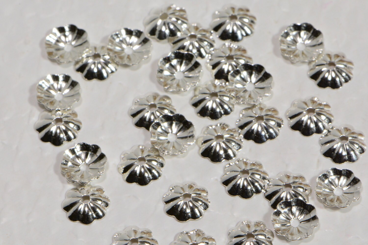 Sterling Silver Flower Bead Caps: Jewelry Making Supplies, 5mm (10pcs)